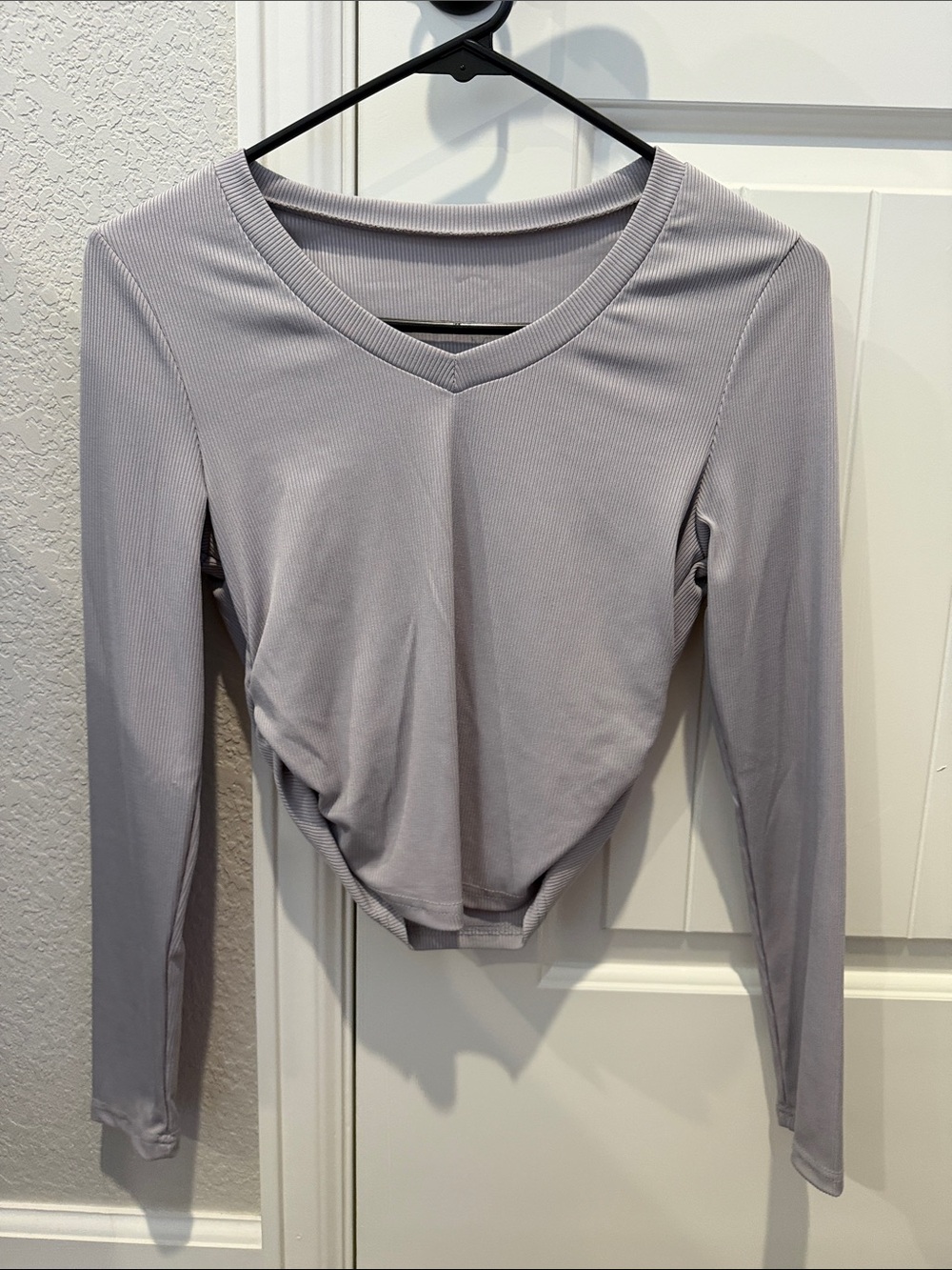 Light Gray V-Neck Long Sleeve Women's Top